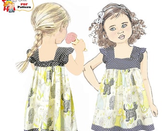 Easy Girls Summer Dress-Top PDF Sewing Pattern. Instant Digital Download.  Girls Birthday Gift. Bonnie