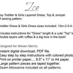 Girls Dress & Top PDF Sewing Pattern. Digital Instant Download. Zoe image 2