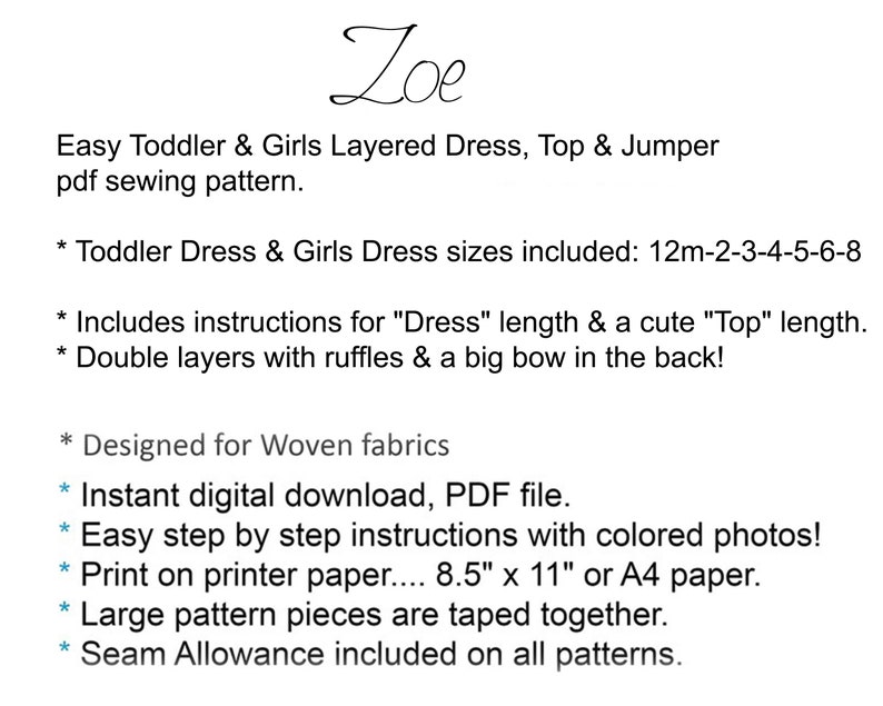Girls Dress & Top PDF Sewing Pattern. Digital Instant Download. Zoe image 2