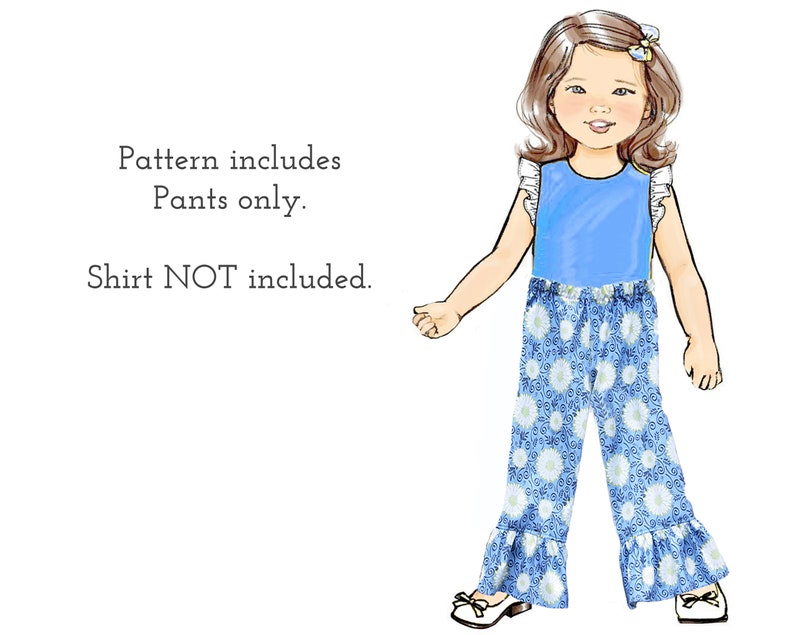 Girl's Ruffle Pants PDF Sewing Pattern. Single or Double Ruffles. Sizes included 12m-8 Becky image 3