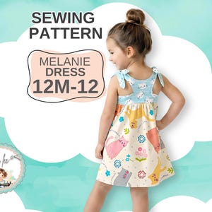 Patrón de costura para vestido de niña con canesú – Espalda con tiras, bolsillos laterales opcionales (12 M-12) (Descarga en PDF) Melanie