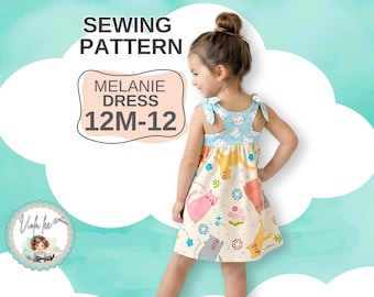 Patrón de costura para vestido de niña con canesú – Espalda con tiras, bolsillos laterales opcionales (12 M-12) (Descarga en PDF) Melanie