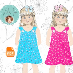 Reversible A line Dress PDF Wzór do szycia dla dziewczynek. Rozmiary dla niemowląt i małych dzieci. ŁATWY wzór na sweter dla dzieci. Natychmiastowe pobranie cyfrowe. Nickie