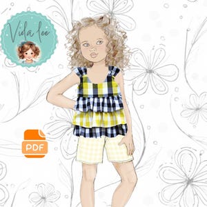 Girls Summer Layered Ruffle Top Sewing Pattern. Toddler Girls sizes 12m to 6. PDF Digital Instant Download. Nancie