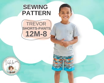 Boys Pants and Shorts Sewing pattern, Girls or Boys Lounge Pajama Pants. PDF Digital Sewing Pattern. Instant Download. Trevor
