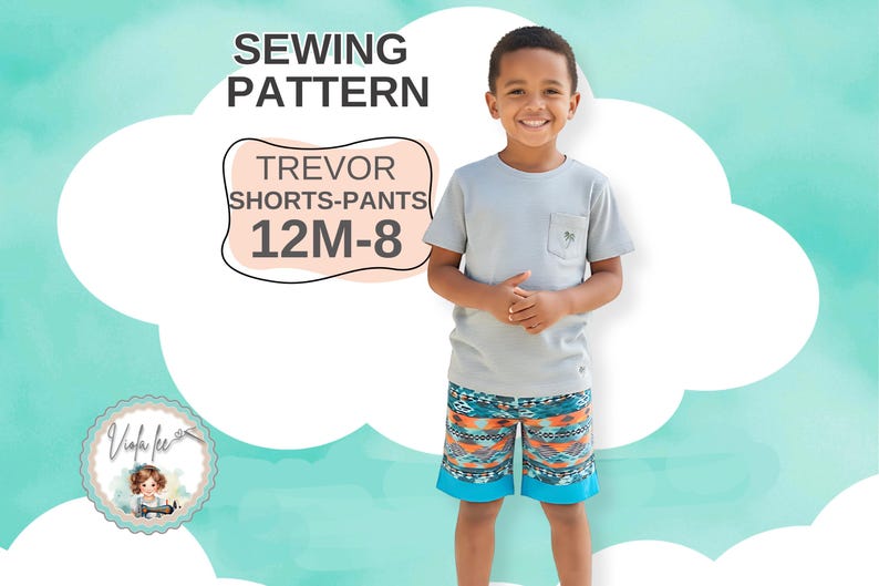Boys Pants and Shorts Sewing pattern, Girls or Boys Lounge Pajama Pants. PDF Digital Sewing Pattern. Instant Download. Trevor image 1