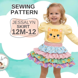 Girls Skirt Sewing Pattern with 4 Layers of  Ruffles. PDF Instant Download. Jessalyn