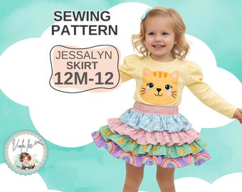 Girls Skirt Sewing Pattern with 4 Layers of  Ruffles. PDF Instant Download. Jessalyn