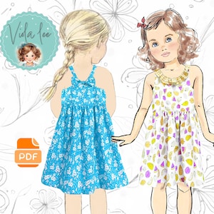 Girls Summer Sundress & Top PDF Sewing Pattern. Easy Toddler Sleeveless Party Dress. Simple Open Back. Instant Download. Marnie