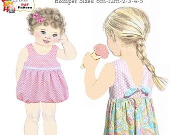 Easy Girls Bubble Romper & MATCHING Girls Dress PDF Sewing Pattern. Instant Digital Download. Sallie