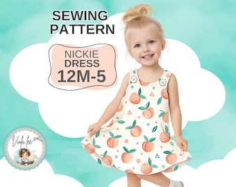 Cartamodello PDF per abito reversibile a trapezio o maglione. Taglie per neonati e bambini piccoli. Nickie