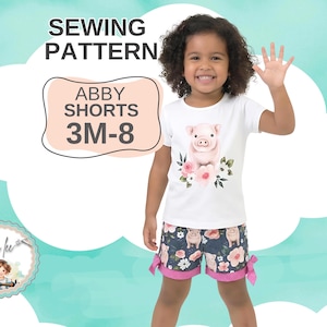 Girls Shorts Sewing Pattern in Sizes 3m to 8. Instant PDF Digital Download. Abby