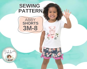 Girls Shorts Sewing Pattern in Sizes 3m to 8. Instant PDF Digital Download. Abby