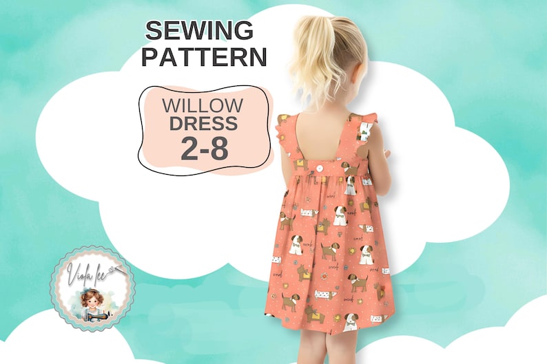 Girls Flutter Sleeve Open Back Sundress PDF Sewing Pattern. Simple, Ruffle and Band Hem Options. Toddler sizes. Instant Download, Willow image 1