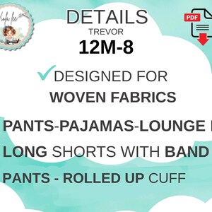 Cartamodello per pantaloni, pantaloncini, pigiama e pantaloni da casa per bambini. Progetto di cucito fai-da-te per bambini piccoli. Download immediato in formato PDF. Trevor immagine 5