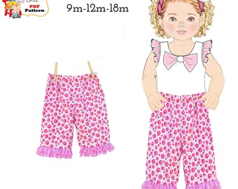 Baby Girls Ruffle Pants PDF Sewing Pattern. Digital Instant Download. Polly