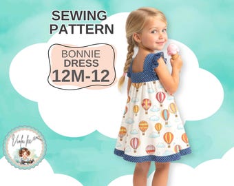 Patrón de costura en PDF para vestido de niña. Ideal para principiantes. Bonnie