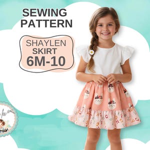 Easy Girls Ruffle Twirl Skirt PDF Sewing Pattern. Infant, Toddler, Childs Skirt in Sizes 6m to 10 Digital Instant Download. Shaylen