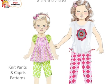 Girls Leggings PDF Sewing Pattern, KNIT fabrics.  Long & Capri length. Instant Downloaded. Izzy