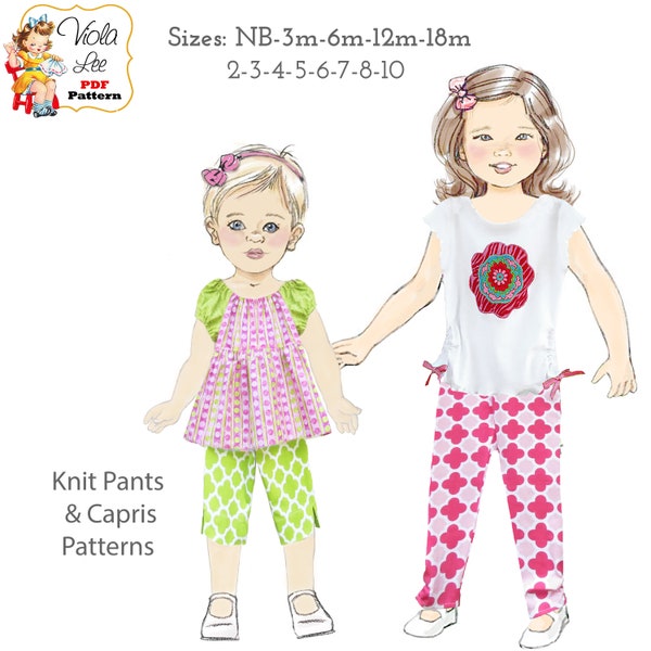 Girls Leggings PDF Sewing Pattern, KNIT fabrics.  Long & Capri length. Instant Downloaded. Izzy