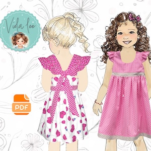 Girls Summer Dress Digital Sewing Pattern. Party Outfit with Flutter Sleeves and Open Back. Boho Vintage DIY Gift. PDF Download. Danie