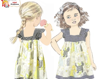 Girls Dress PDF Sewing pattern. Easy flower Girl Dress pattern. Toddler & Girl Sizes included 12m-12. Instant Download. Bonnie