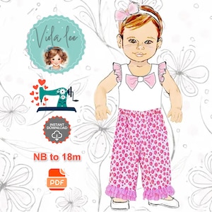 Beginner Baby Girls Pants PDF Sewing Pattern. Easy Ruffle Pants, Infant sizes NB to 18mo. Digital Instant Download. Polly