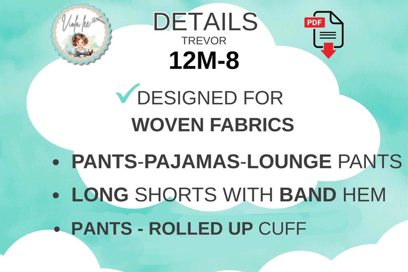 Boys Pants and Shorts Sewing pattern, Girls or Boys Lounge Pajama Pants. PDF Digital Sewing Pattern. Instant Download. Trevor image 5