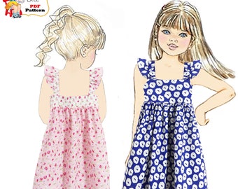 Girls Dress Sewing Pattern for Toddler Summer Dress with Flutter Sleeve Birthday Party Dress for Flower Girls Dress for Beach Photos Kinsley