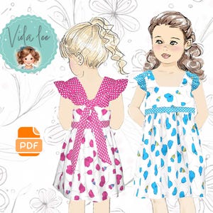 Girls Summer Party Dress with Flutter Sleeves, Back Bow. Little Girls & Toddler sizes. Digital PDF Sewing Pattern. Instant Download. Danie