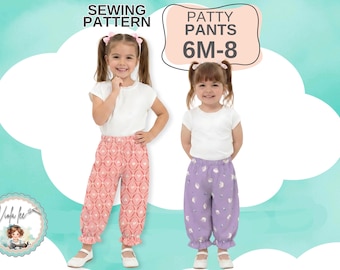 Girls Easy Beginner Pants PDF Sewing Pattern. Includes sizes 6 Months-8 years. PDF Instant Download. Patty