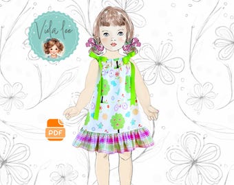 Girls Summer Dress PDF Sewing Pattern. Classic Pillowcase Style with Infant, Toddler and Girls sizes 6mo to 8. Digital Instant Download. Mia