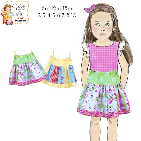 Easy Strip Skirt PDF Sewing Pattern. Ideal for your fabric Remnants. Instant Digital Download. Sara