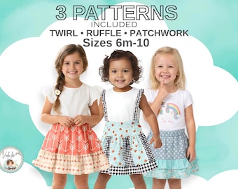 3 Skirt Sewing Patterns Bundle. Girl's Sizes 6m to 10. PDF Digital Instant Download. Shaylen, Sara & Madalyn