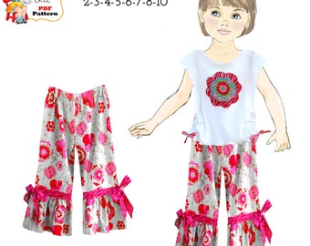 Boutique Style Pajama Pants Pattern & Ruffle Pants PDF Sewing Pattern.  Digital Instant Download. Ruby