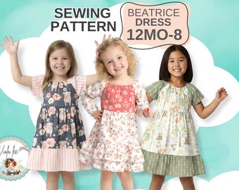 Short & Long Sleeve Peasant Dress with Ruffles. PDF Sewing Pattern.  Sizes 12M TO 8. Digital Instant Download. Beatrice