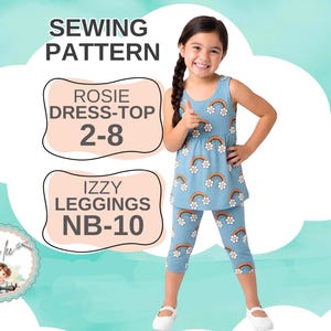 Knit Summer Dress/Top + Leggings PDF Sewing Patterns. Children's sizes  2-3-4-5-6-8. Instant Digital Download, Rosie