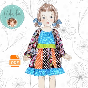 Girls Dress PDF Sewing Pattern with Short or Long Sleeves. Girls and Toddler Sizes 12m-8. Boutique Style. Harper