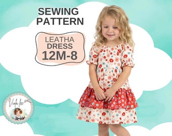 Patrón de costura para vestido bohemio clásico para niña. Descarga instantánea en PDF. Tallas 12-18 meses, Leatha