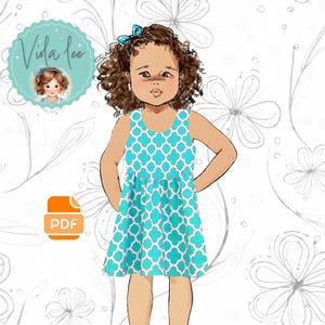 Kleinkind & Mädchen Strickstoff Sommerkleid PDF Schnittmuster. Süßer Pulli. Kindergrößen 2-3-4-5-6-8 Sofortiger digitaler Download, Rosie