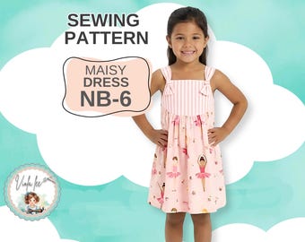 Beginner Girls Summer Dress PDF Sewing Pattern with Optional Flutter Sleeves. Sizes NB to 6. Digital Instant Download. Maisy