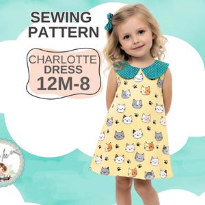 Girls Dress with Peter Pan Collar PDF Sewing Pattern. Toddler & Girls sizes 2-8. Instant Digital Download. Charlotte