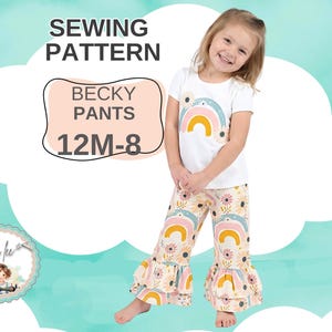 Girl's Ruffle Pants PDF Sewing Pattern. Make with Single or Double Ruffles. Becky