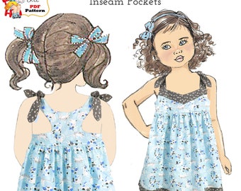 Girls Dress PDF Sewing Pattern for Razor Back Toddler Dress with Inseam Pockets for Flower Girl Dress or Beach Photo Dress. Melanie