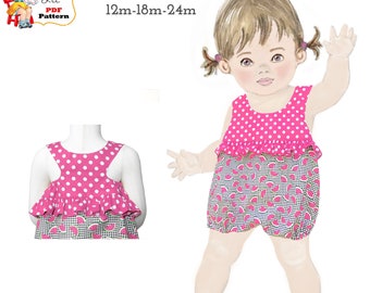 Easy Baby Bubble Romper PDF Sewing Pattern. Knit or Woven Fabric. Instant Download.  Paisley
