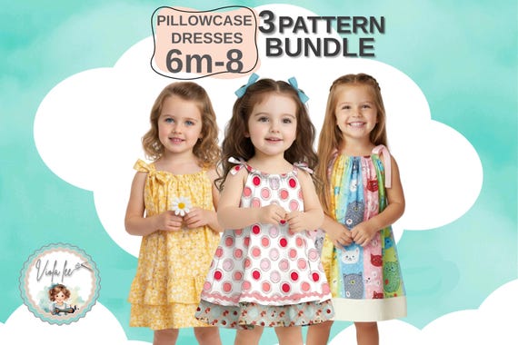BUNDLE of 3 Pillowcase Dress Sewing Patterns. Quick & Easy for Beginners. PDF Instant download.