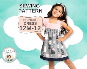 Patrón de costura fácil para vestido de verano para niña en PDF. Descarga digital instantánea. Bonnie