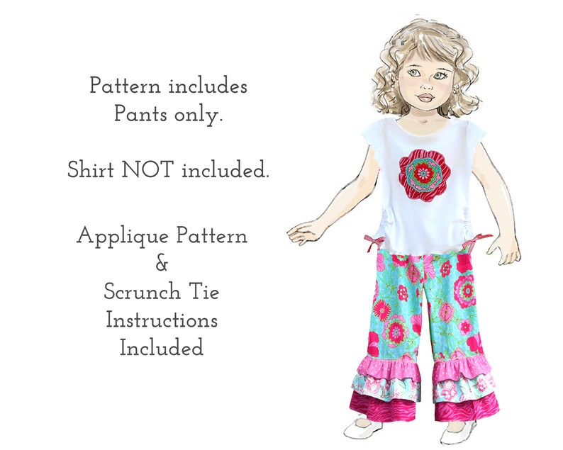 Boutique Ruffle Pants PDF Sewing Pattern. 1, 2 or 3 Ruffles. Digital Instant Download. Emma image 3