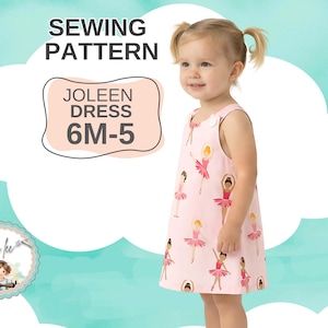 Patrón de costura en PDF para vestido/suéter clásico de corte A para niña. Versión con volantes. Tallas 6 M-5. Descarga instantánea. Joleen