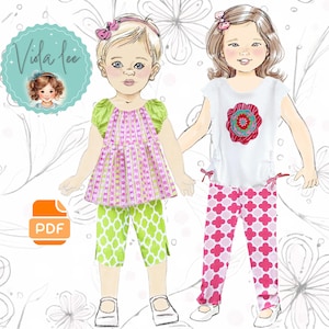 Easy Girls Knit leggings PDF Sewing Pattern Download. 3 Hem Options. Capri & Long Pants Pattern for Babies, Toddlers, Girls,  NB to 10. Izzy